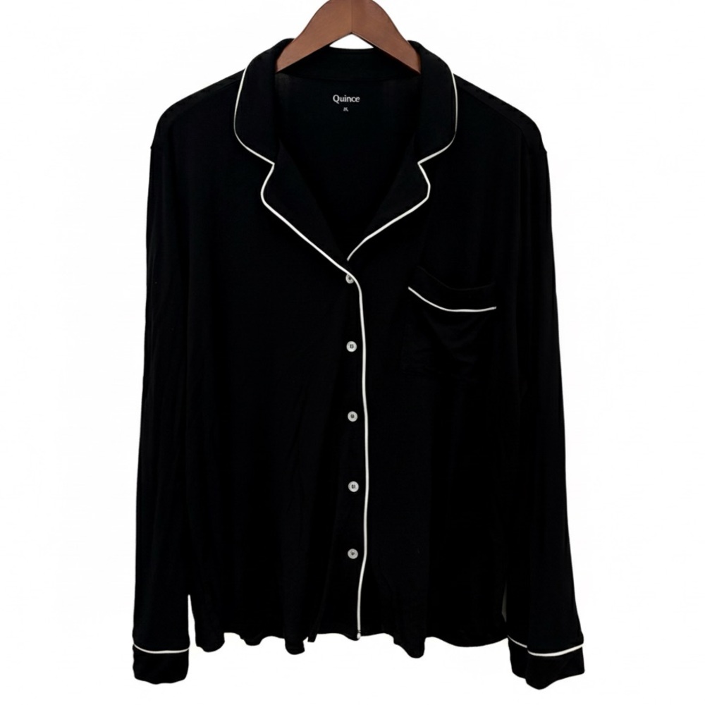 🔴 Quince Bamboo Jersey Long Sleeve Pajama Top True Black XL